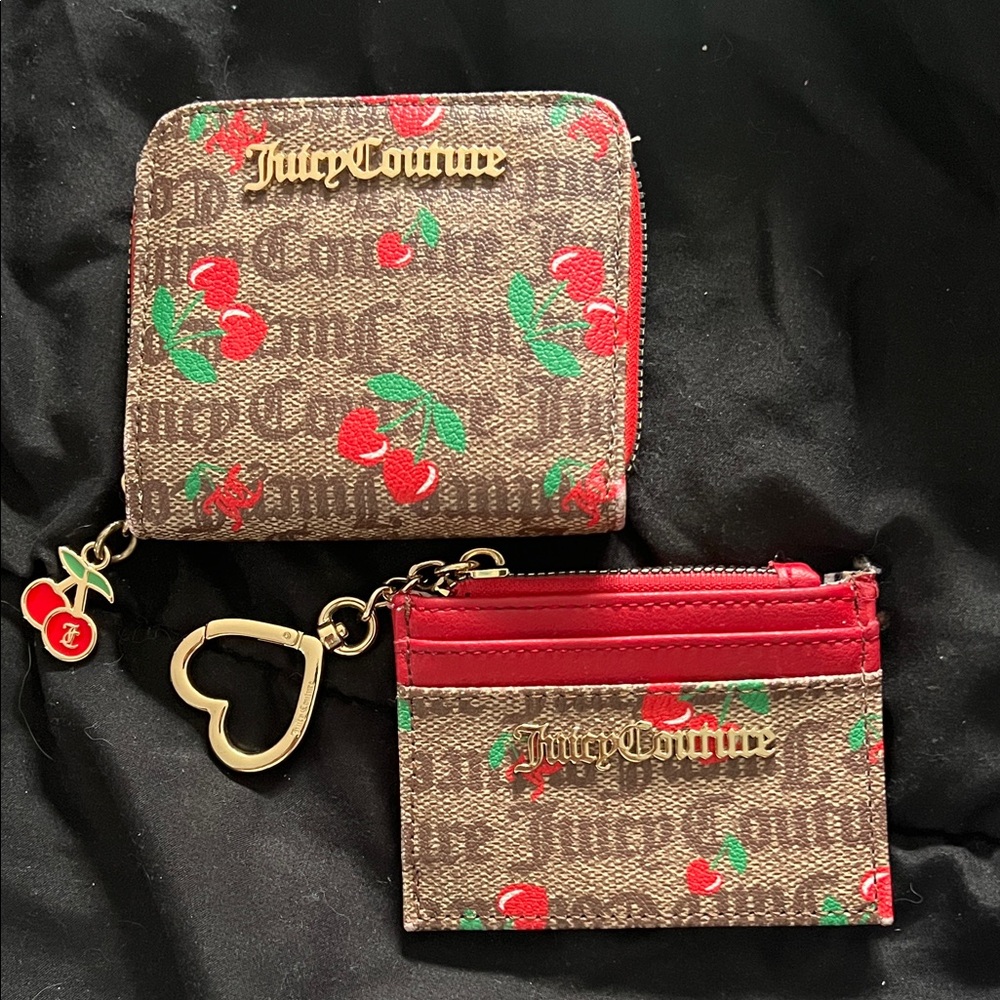 Juicy Couture Cherry Print Key & Card Holder Set - Brown and Red